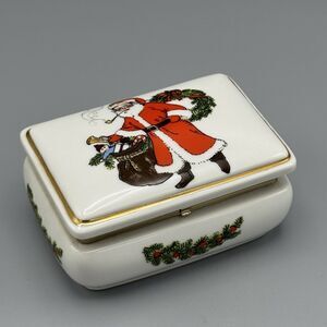 Vtg George Good Porcelain Music Trinket Box Christmas Santa Claus is Coming to..